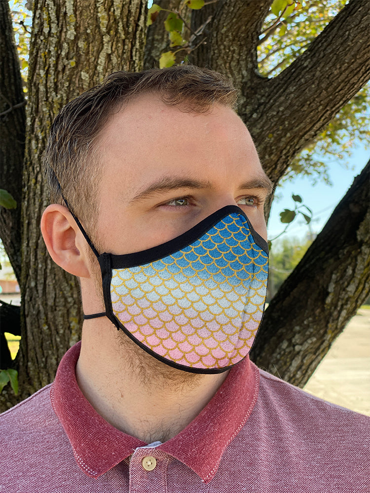 Four Layer Fully Wired Protective Cloth Face Mask - Made in USA - Gradient Mermaid, Adult