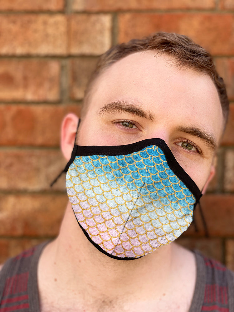 Four Layer Fully Wired Protective Cloth Face Mask - Made in USA - Gradient Mermaid, Adult