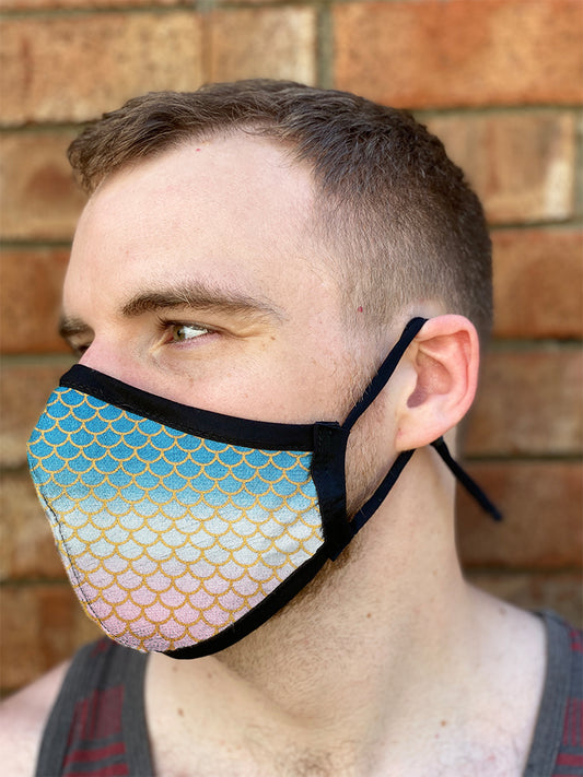 Four Layer Fully Wired Protective Cloth Face Mask - Made in USA - Gradient Mermaid, Adult