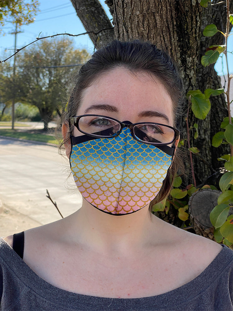 Four Layer Fully Wired Protective Cloth Face Mask - Made in USA - Gradient Mermaid, Adult