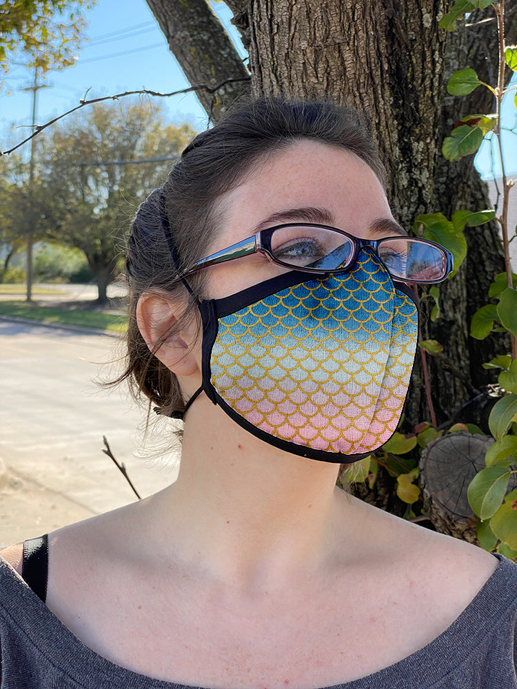 Four Layer Fully Wired Protective Cloth Face Mask - Made in USA - Gradient Mermaid, Adult