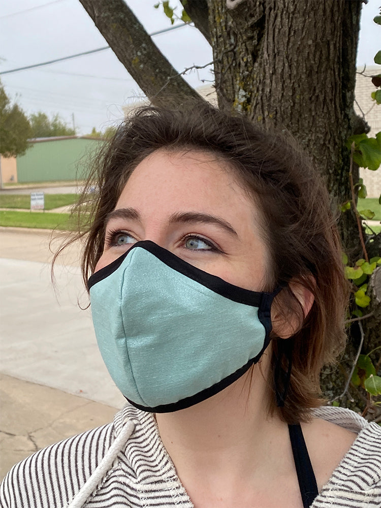 Four Layer Fully Wired Protective Cloth Face Mask - Made in USA - Crosswoven Mint and Silver, Adult