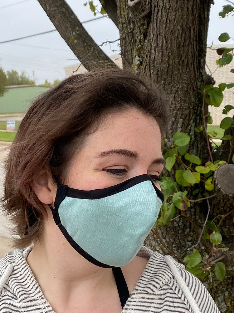 Four Layer Fully Wired Protective Cloth Face Mask - Made in USA - Crosswoven Mint and Silver, Adult