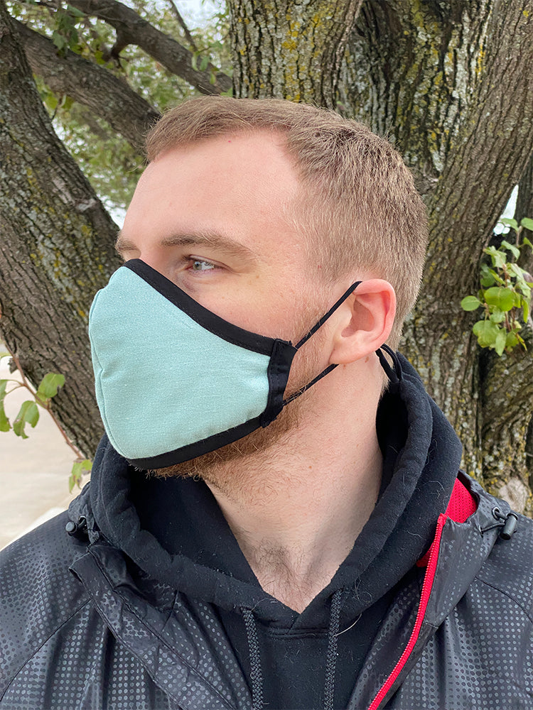 Four Layer Fully Wired Protective Cloth Face Mask - Made in USA - Crosswoven Mint and Silver, Adult