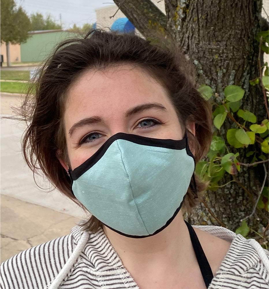 Four Layer Fully Wired Protective Cloth Face Mask - Made in USA - Crosswoven Mint and Silver, Adult