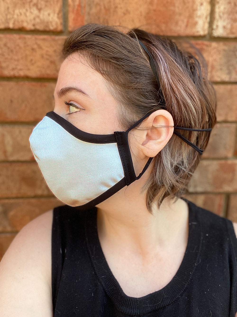 Four Layer Fully Wired Protective Cloth Face Mask - Made in USA - Crosswoven Mint and Silver, Adult