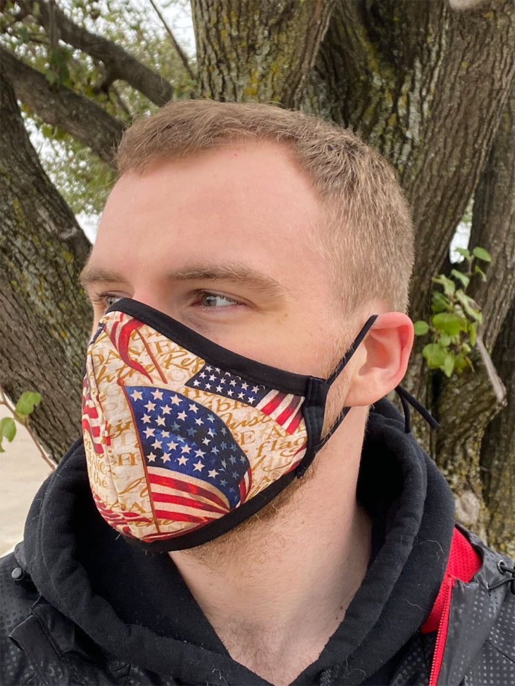 Four Layer Fully Wired Protective Cloth Face Mask - Made in USA - Patriotic Flag, Adult
