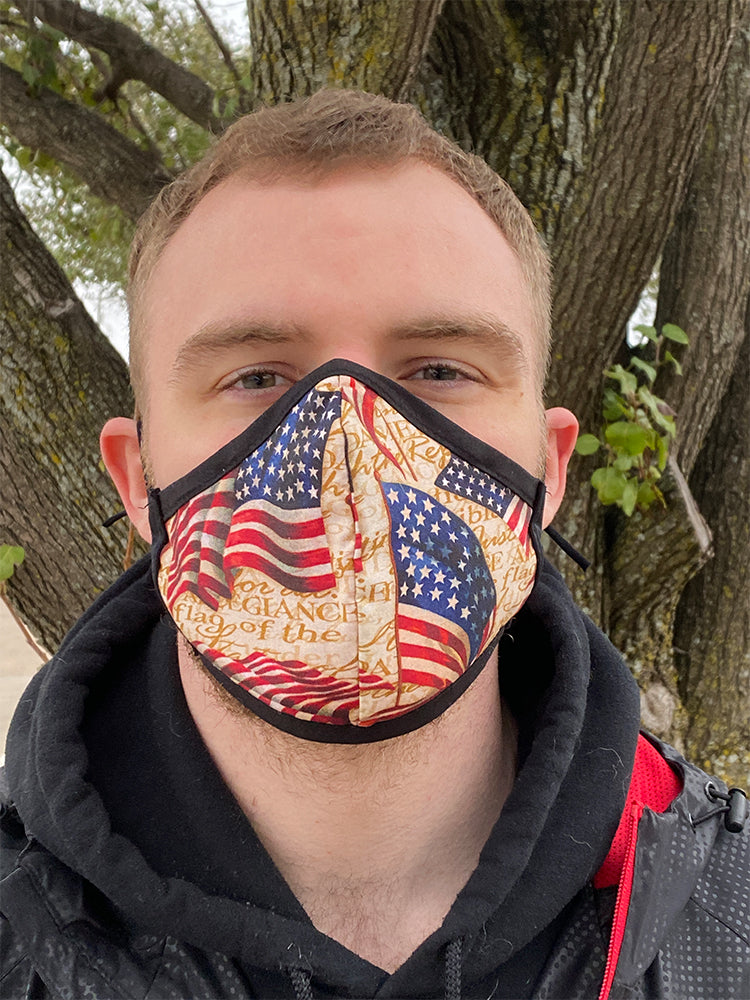 Four Layer Fully Wired Protective Cloth Face Mask - Made in USA - Patriotic Flag, Adult