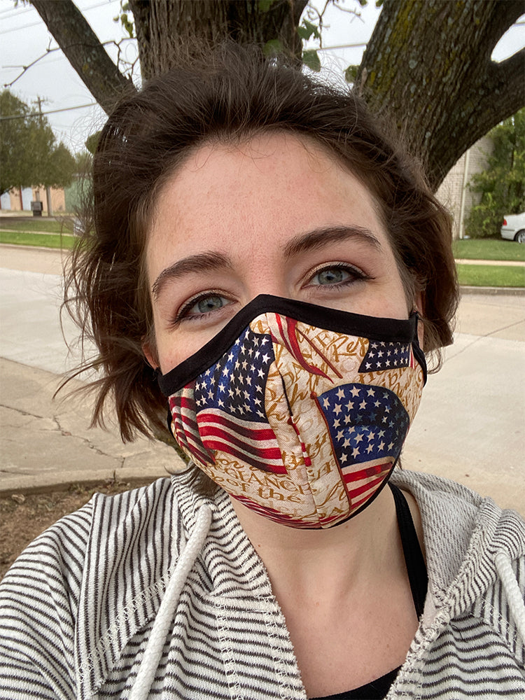 Four Layer Fully Wired Protective Cloth Face Mask - Made in USA - Patriotic Flag, Adult