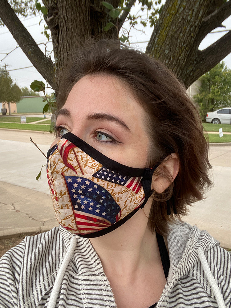 Four Layer Fully Wired Protective Cloth Face Mask - Made in USA - Patriotic Flag, Adult