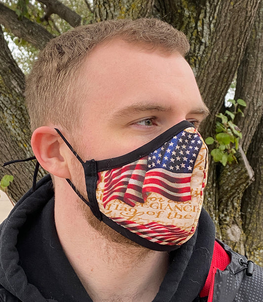 Four Layer Fully Wired Protective Cloth Face Mask - Made in USA - Patriotic Flag, Adult