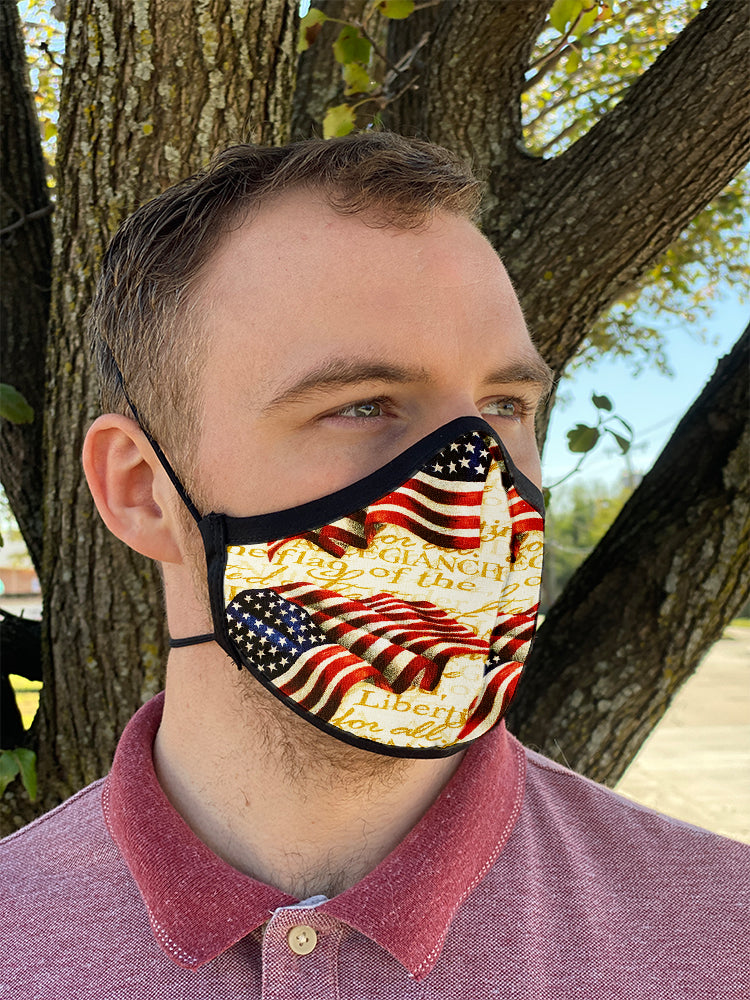 Four Layer Fully Wired Protective Cloth Face Mask - Made in USA - Patriotic Flag, Adult
