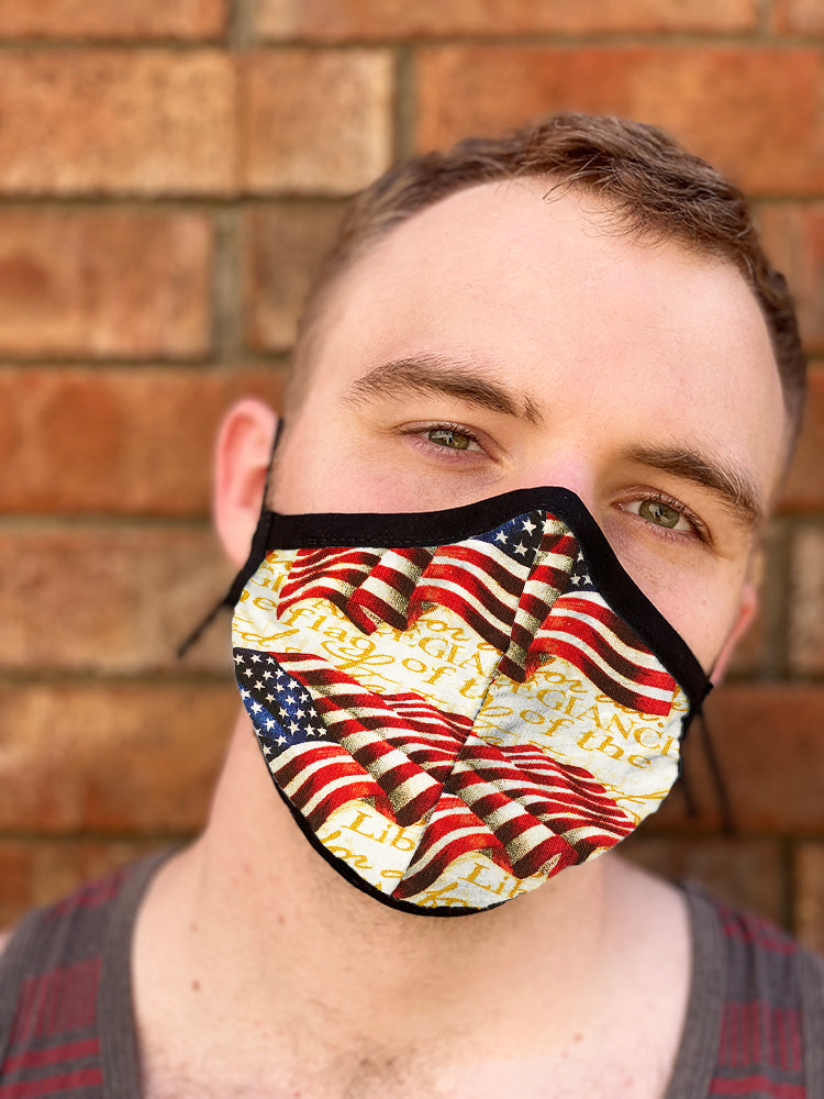 Four Layer Fully Wired Protective Cloth Face Mask - Made in USA - Patriotic Flag, Adult