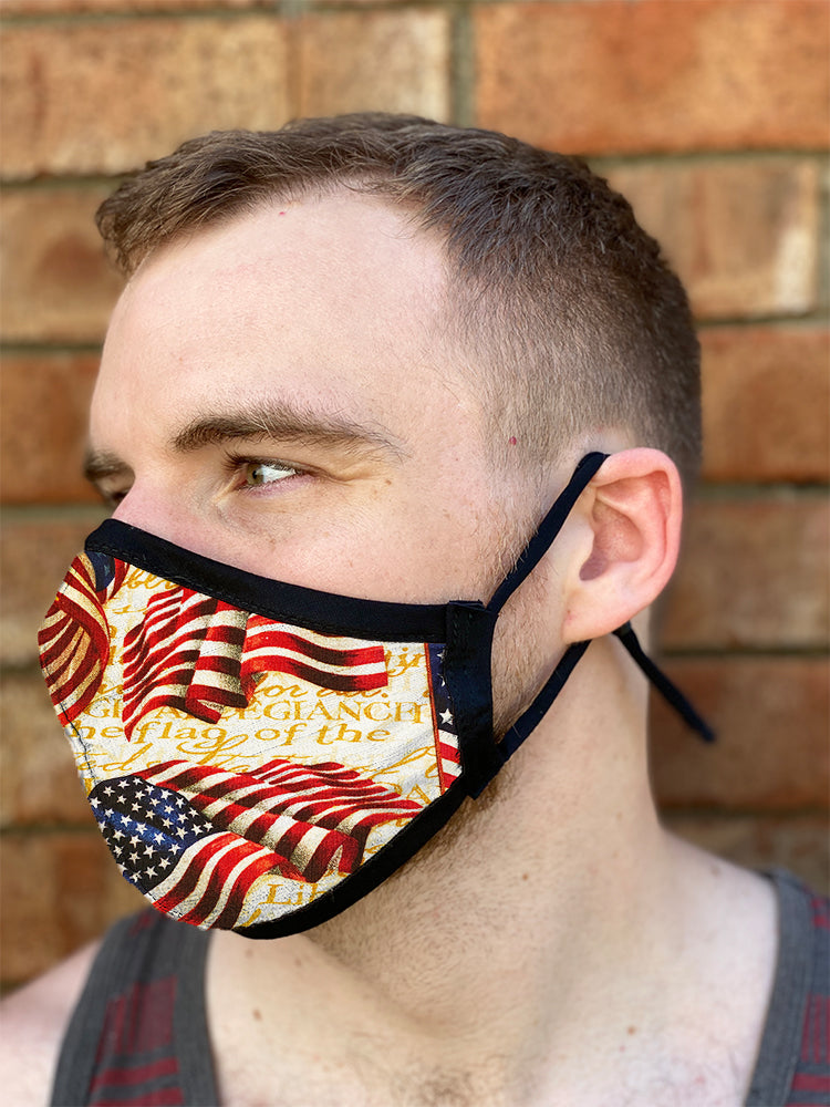 Four Layer Fully Wired Protective Cloth Face Mask - Made in USA - Patriotic Flag, Adult