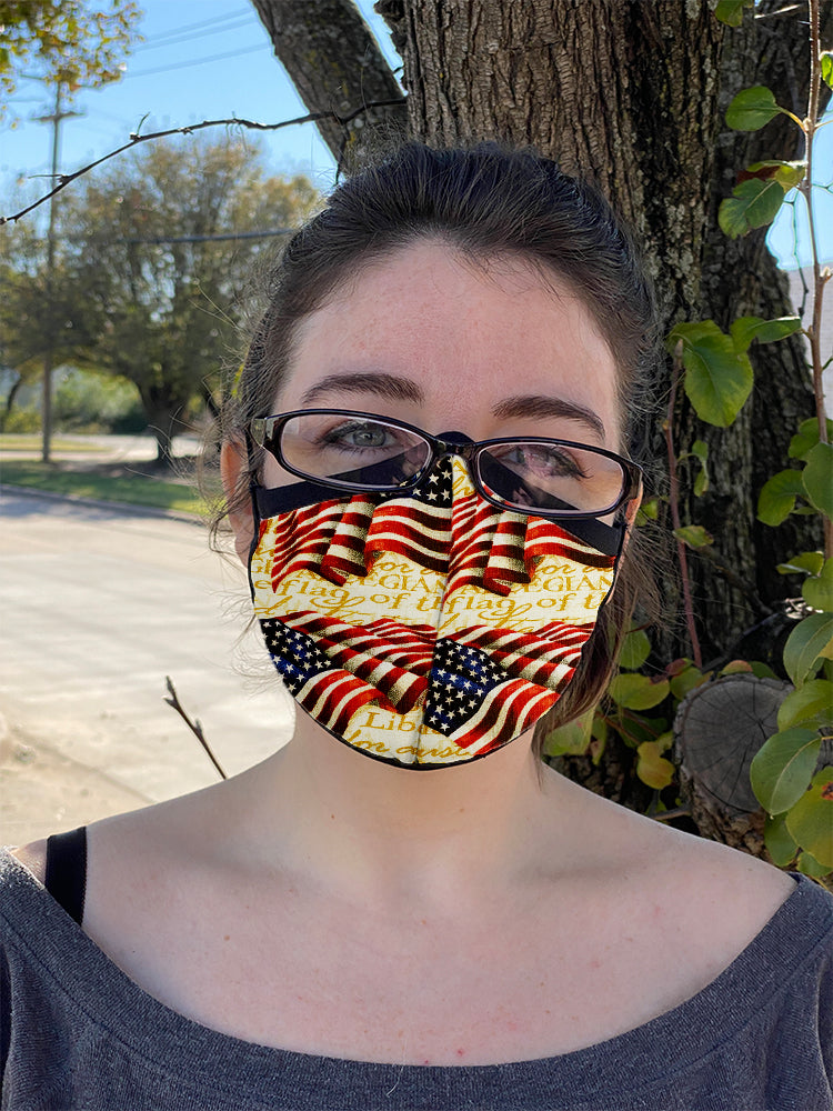 Four Layer Fully Wired Protective Cloth Face Mask - Made in USA - Patriotic Flag, Adult
