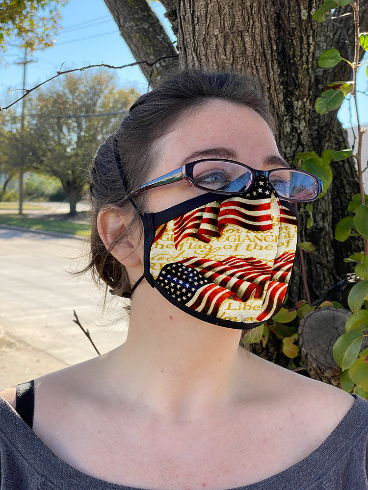 Four Layer Fully Wired Protective Cloth Face Mask - Made in USA - Patriotic Flag, Adult