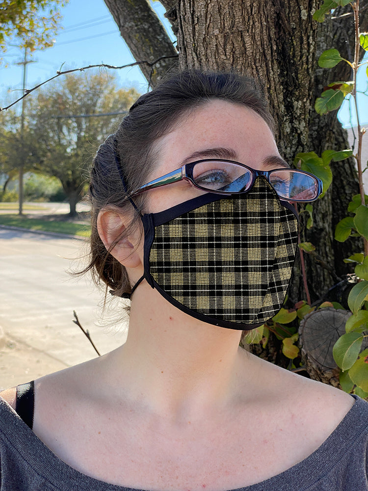 Four Layer Fully Wired Protective Cloth Face Mask - Made in USA - Black Cream Silver Plaid, Adult