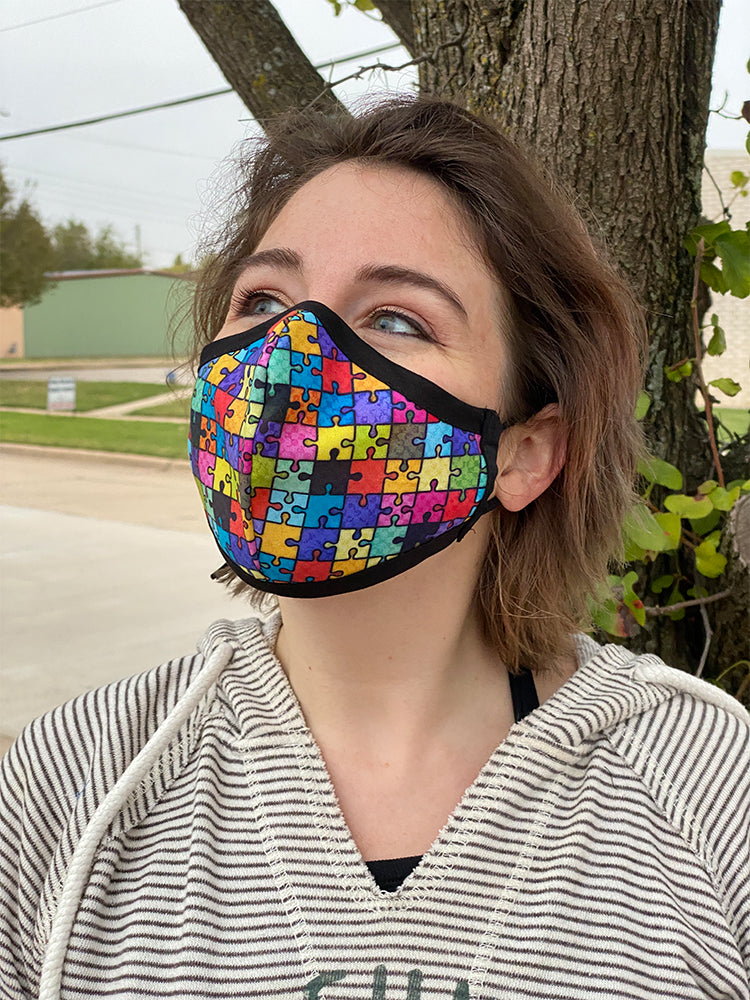 Four Layer Fully Wired Protective Cloth Face Mask - Made in USA - Puzzle, Adult