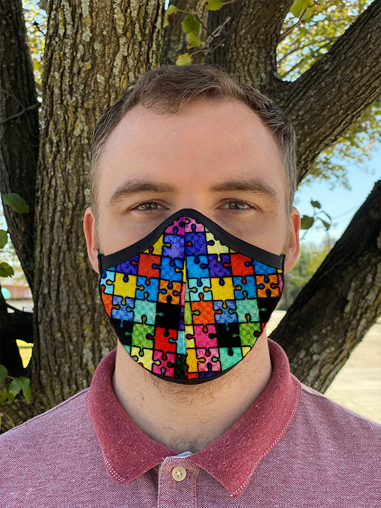 Four Layer Fully Wired Protective Cloth Face Mask - Made in USA - Puzzle, Adult