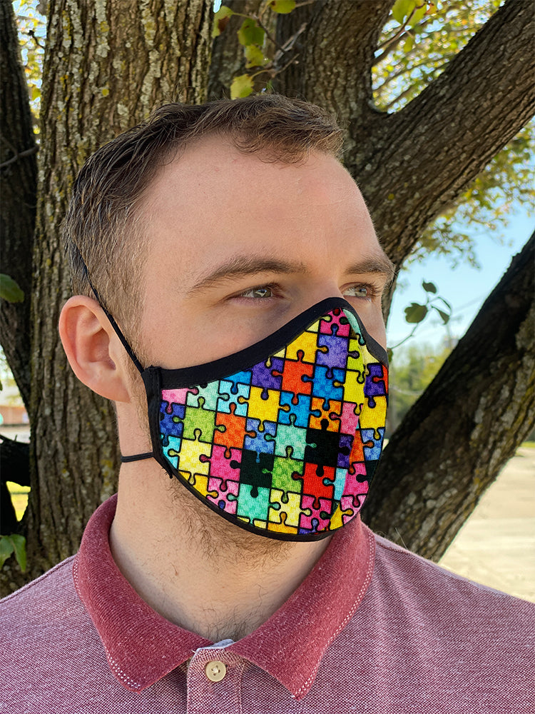 Four Layer Fully Wired Protective Cloth Face Mask - Made in USA - Puzzle, Adult