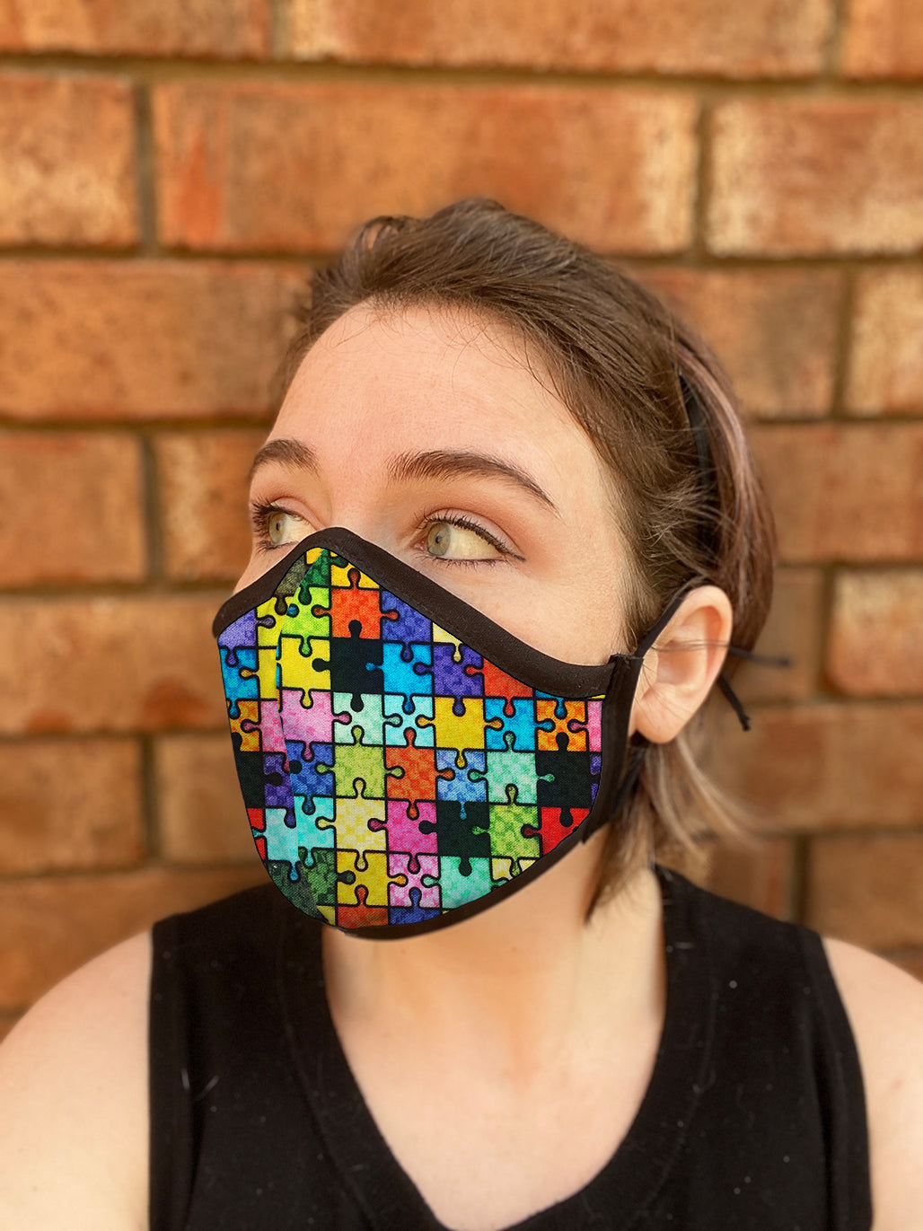 Two Layer Fully Wired Protective Cloth Face Mask - Made in USA - Puzzle, Adult