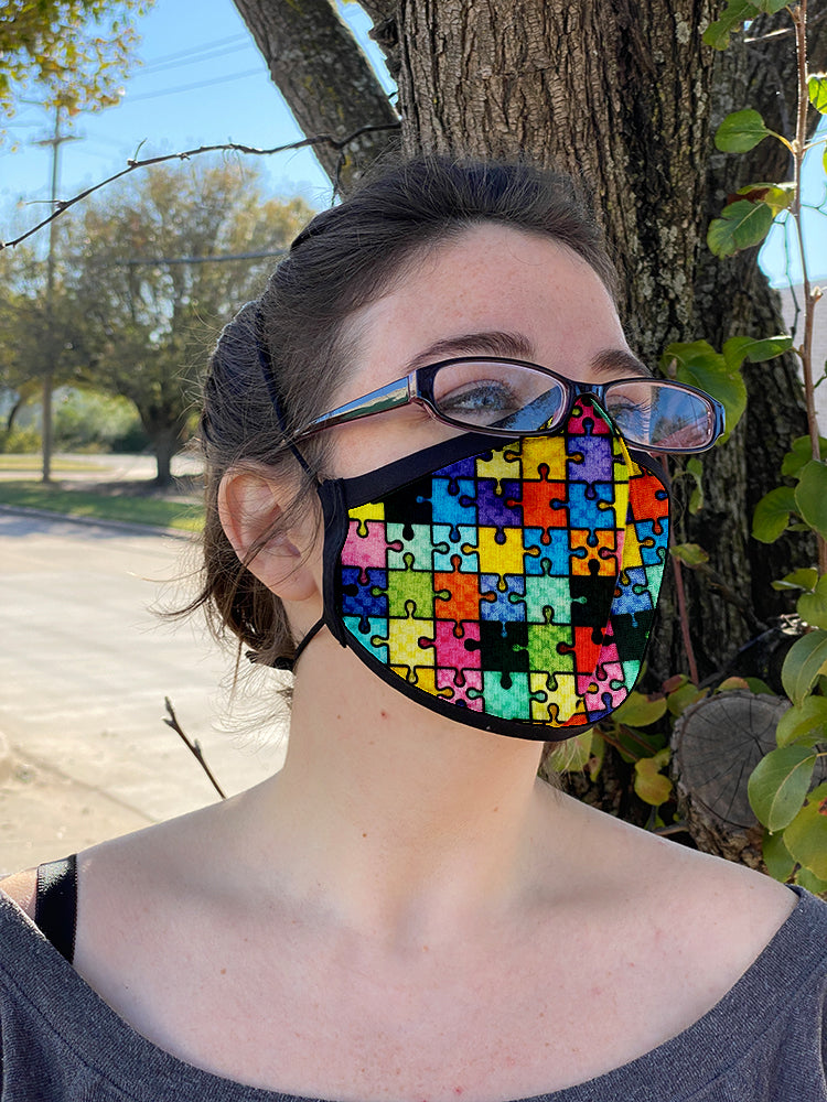 Four Layer Fully Wired Protective Cloth Face Mask - Made in USA - Puzzle, Adult