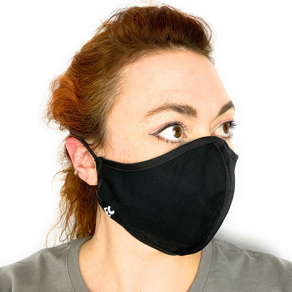 HARD EDGE DESIGN Made in USA Four Layer Cloth Face Mask - Ear Saver Behind the Head Elastic - Adult, Curvy Cut