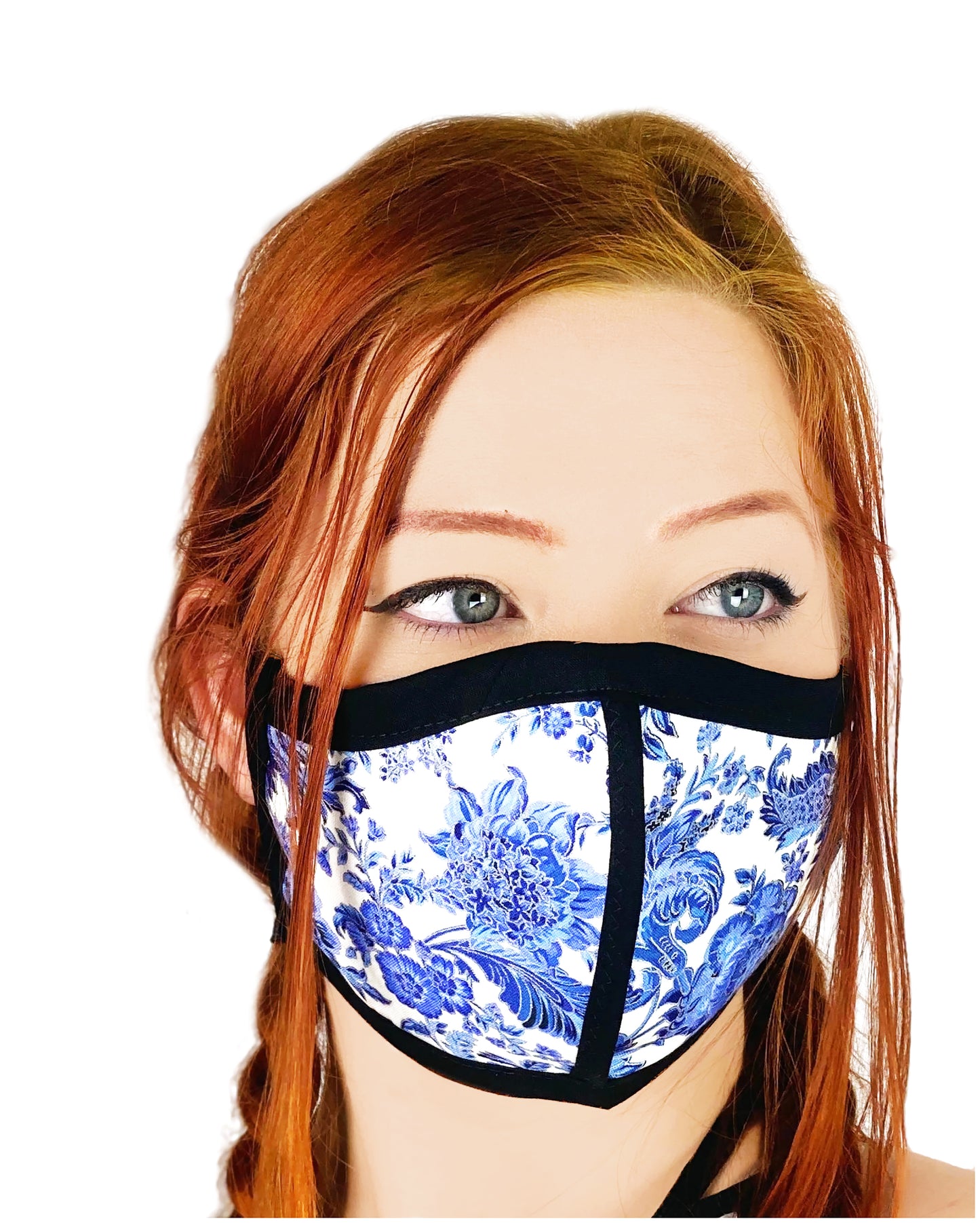 HARD EDGE DESIGN Made in USA Four Layer Cloth Face Mask - Ear Saver Behind the Head Elastic - China Flowers, Adult
