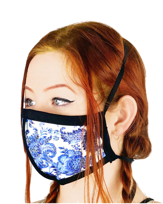 HARD EDGE DESIGN Made in USA Four Layer Cloth Face Mask - Ear Saver Behind the Head Elastic - China Flowers, Adult