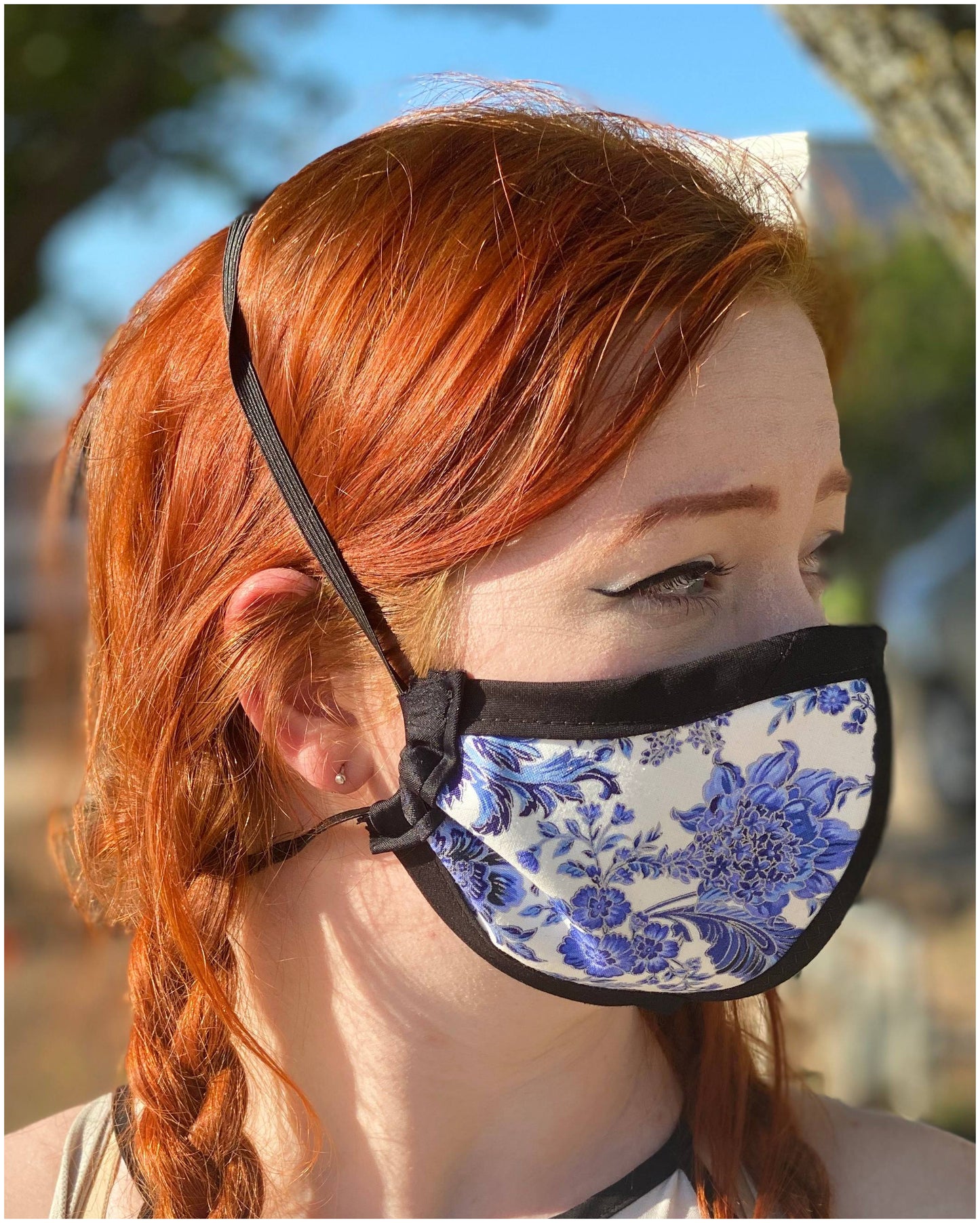 HARD EDGE DESIGN Made in USA Four Layer Cloth Face Mask - Ear Saver Behind the Head Elastic - China Flowers, Adult
