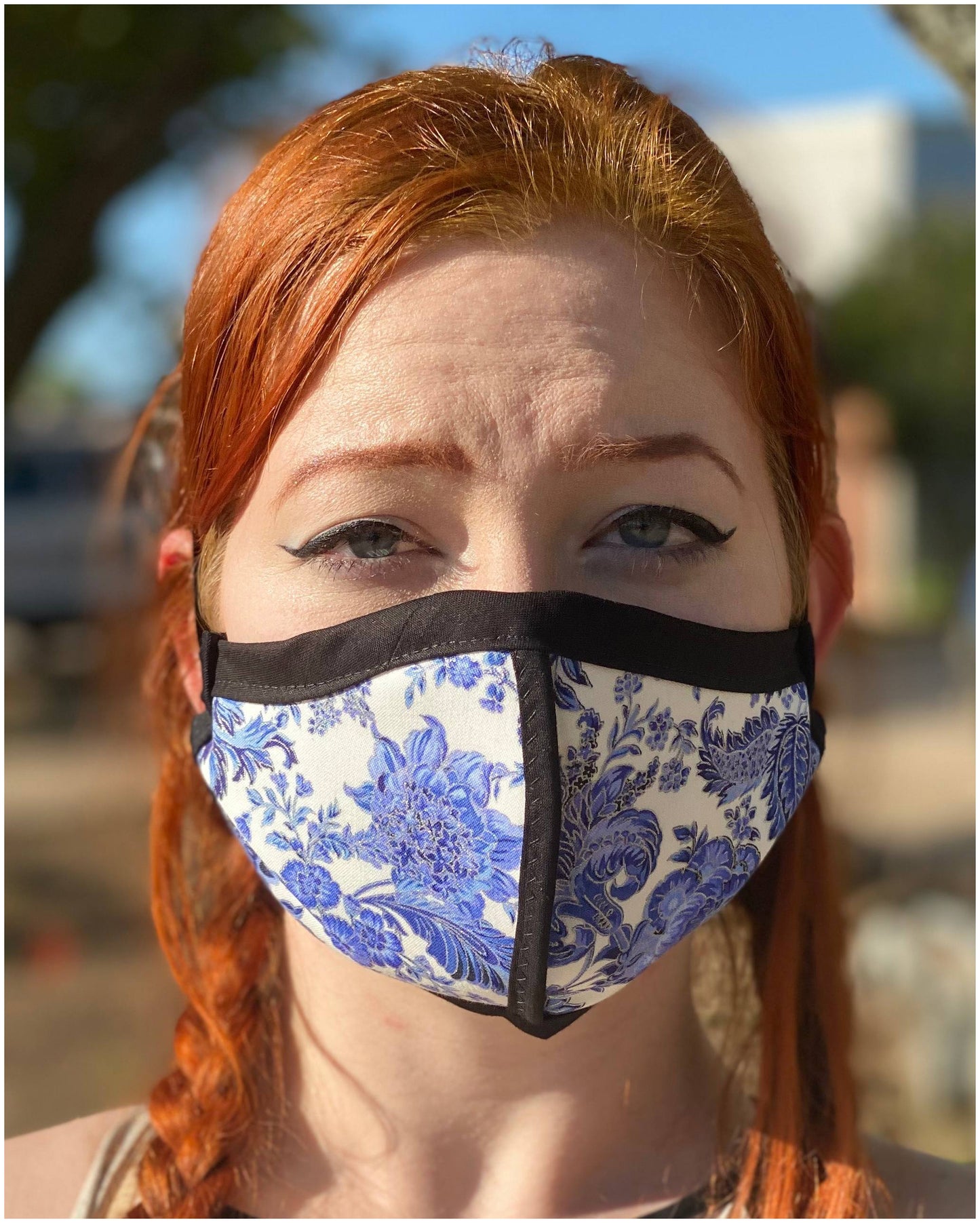 HARD EDGE DESIGN Made in USA Four Layer Cloth Face Mask - Ear Saver Behind the Head Elastic - China Flowers, Adult