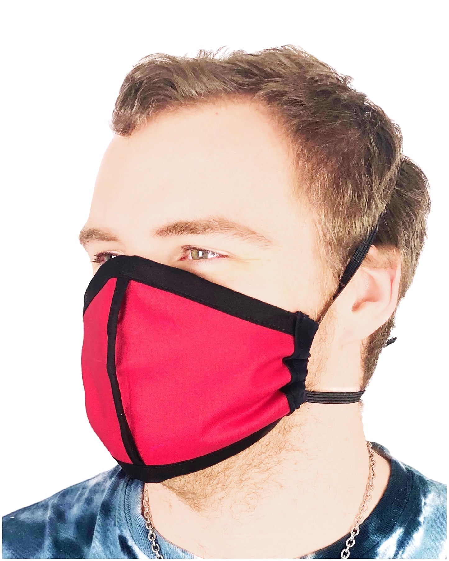 Four Layer Cloth Face Mask - Ear Saver Behind the Head Elastic - Red, Adult Original Cut