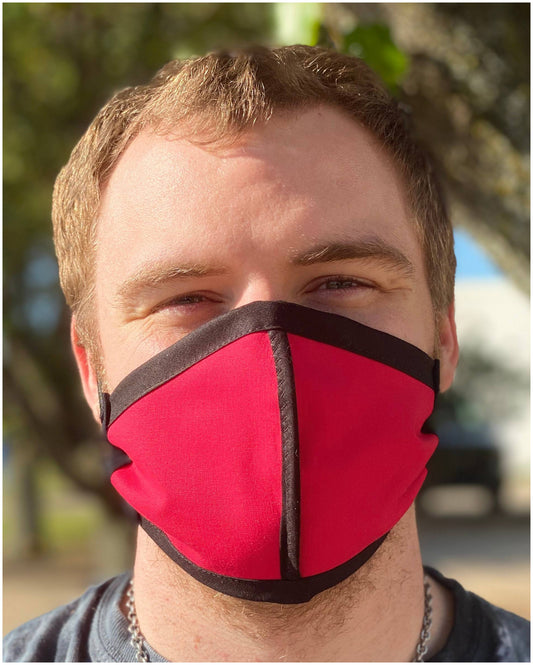 Four Layer Cloth Face Mask - Ear Saver Behind the Head Elastic - Red, Adult Original Cut