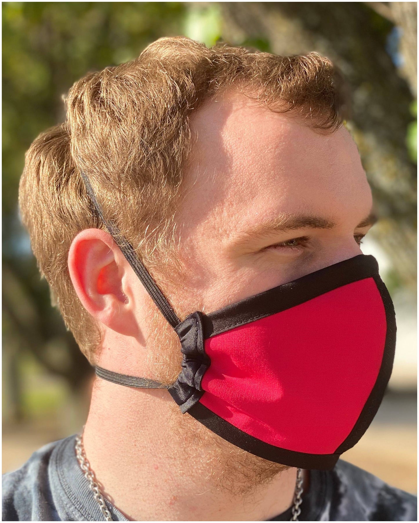 Four Layer Cloth Face Mask - Ear Saver Behind the Head Elastic - Red, Adult Original Cut