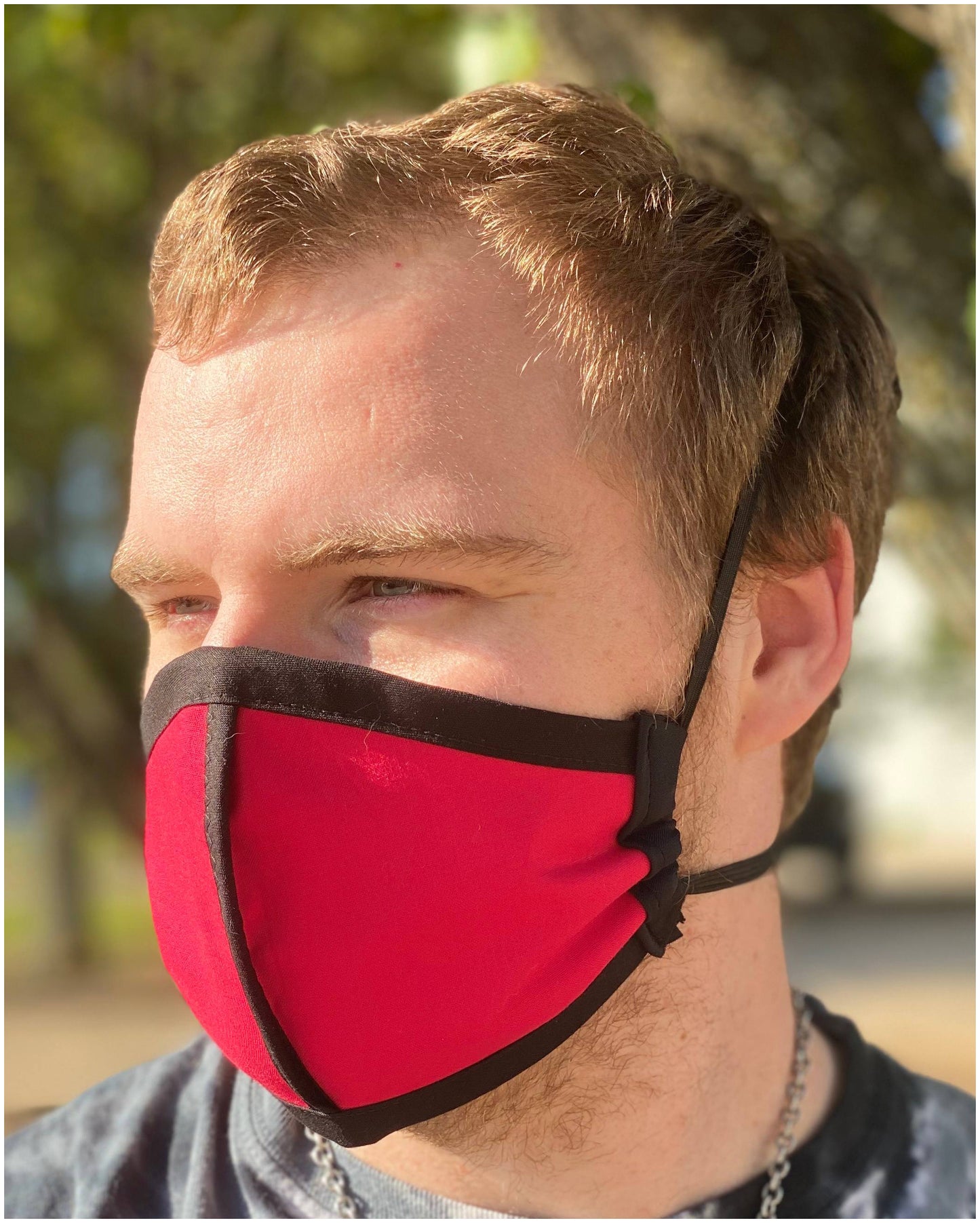 Four Layer Cloth Face Mask - Ear Saver Behind the Head Elastic - Red, Adult Original Cut