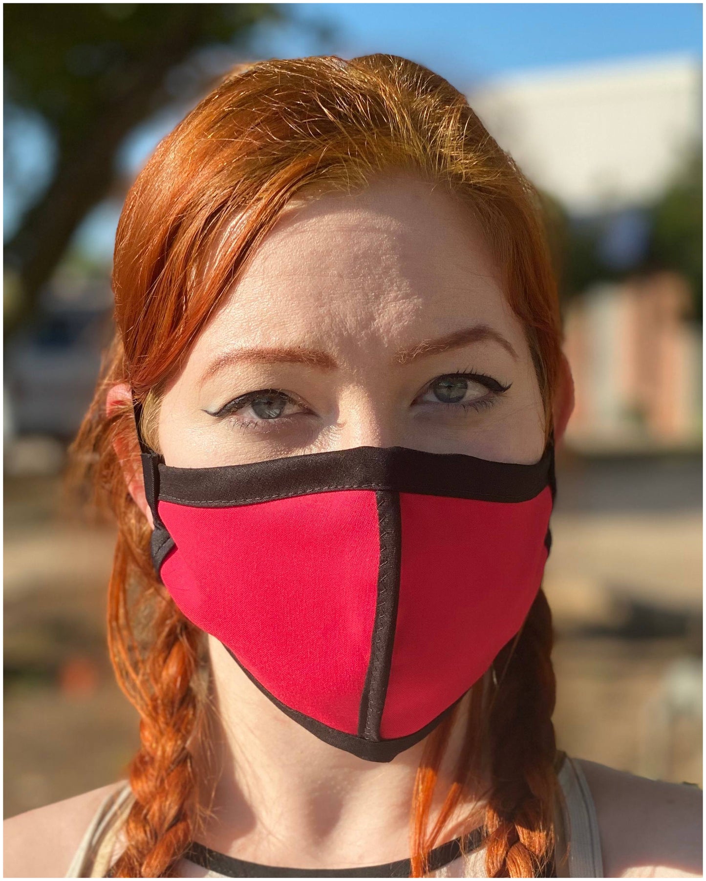 Four Layer Cloth Face Mask - Ear Saver Behind the Head Elastic - Red, Adult Original Cut