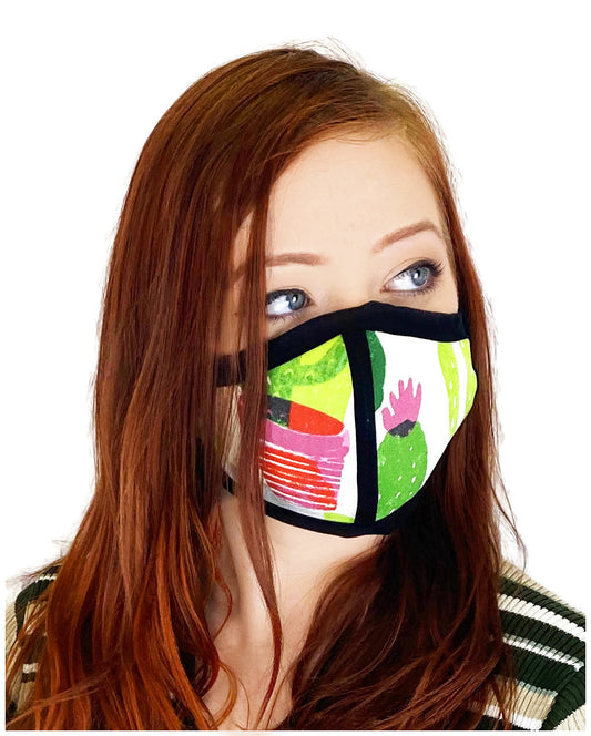 Four Layer Cloth Face Mask - Ear Saver Behind the Head Elastic - Potted Plant, Adult Original Cut