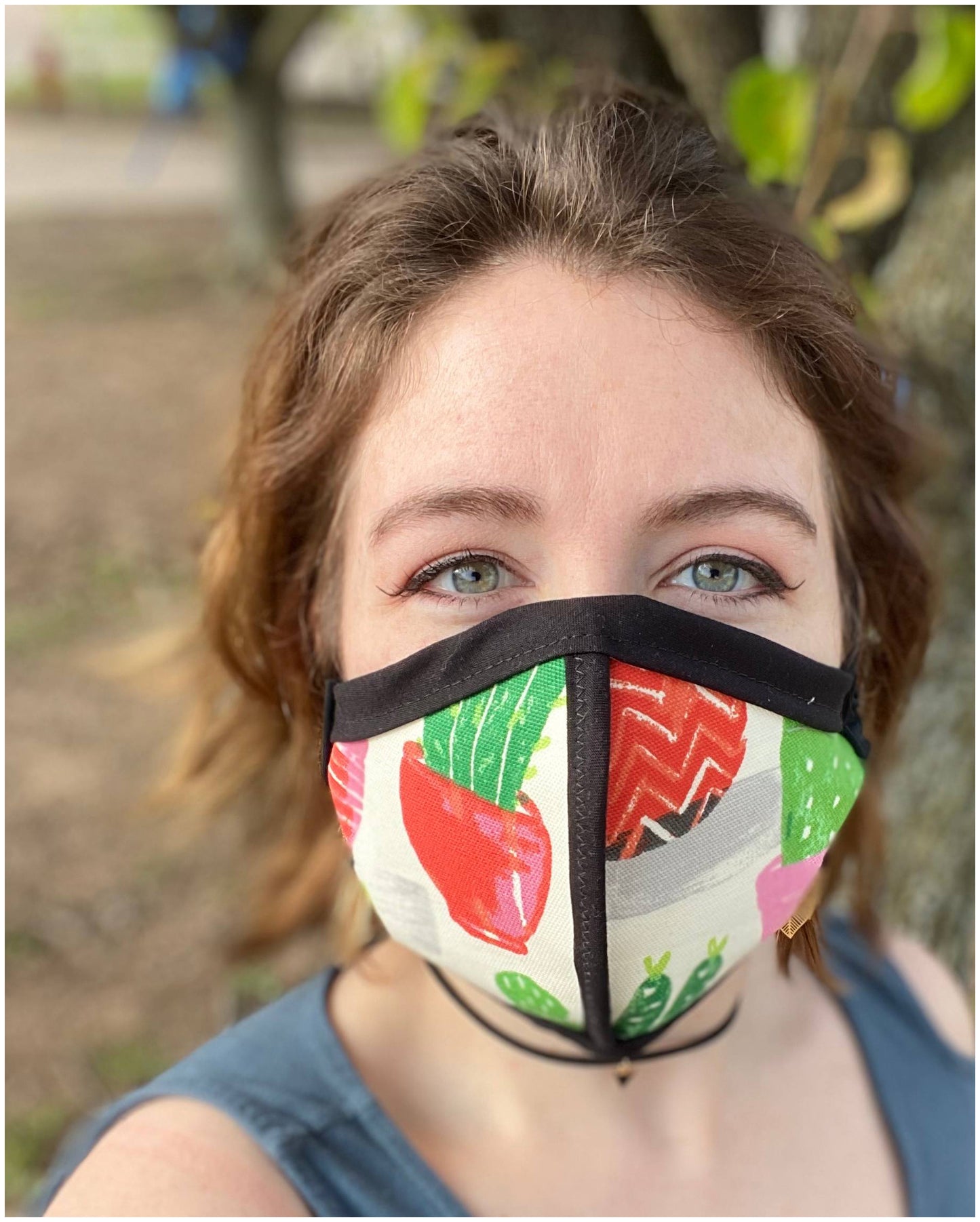 Four Layer Cloth Face Mask - Ear Saver Behind the Head Elastic - Potted Plant, Adult Original Cut