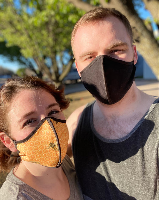 HARD EDGE DESIGN Made in USA Four Layer Cloth Face Mask - Ear Saver Behind the Head Elastic - Adult, Curvy Cut