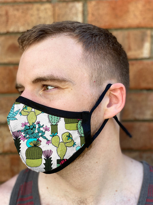 Four Layer Fully Wired Protective Cloth Face Mask - Made in USA - Succulent, Adult