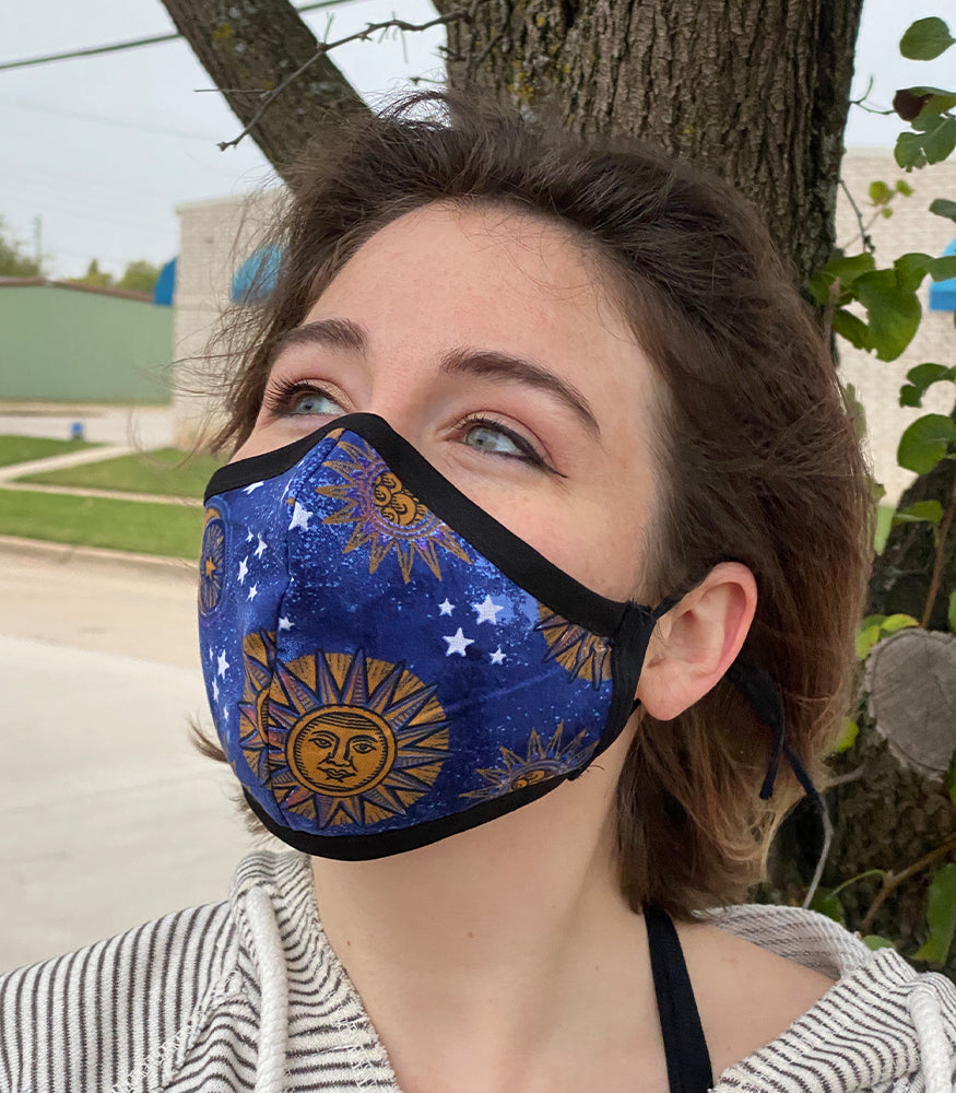 Two Layer Fully Wired Protective Cloth Face Mask - Made in USA - Sun and Moon, Adult