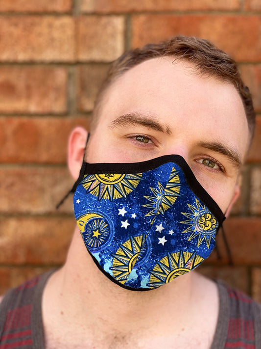 Two Layer Fully Wired Protective Cloth Face Mask - Made in USA - Sun and Moon, Adult