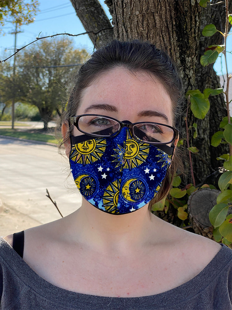 Two Layer Fully Wired Protective Cloth Face Mask - Made in USA - Sun and Moon, Adult