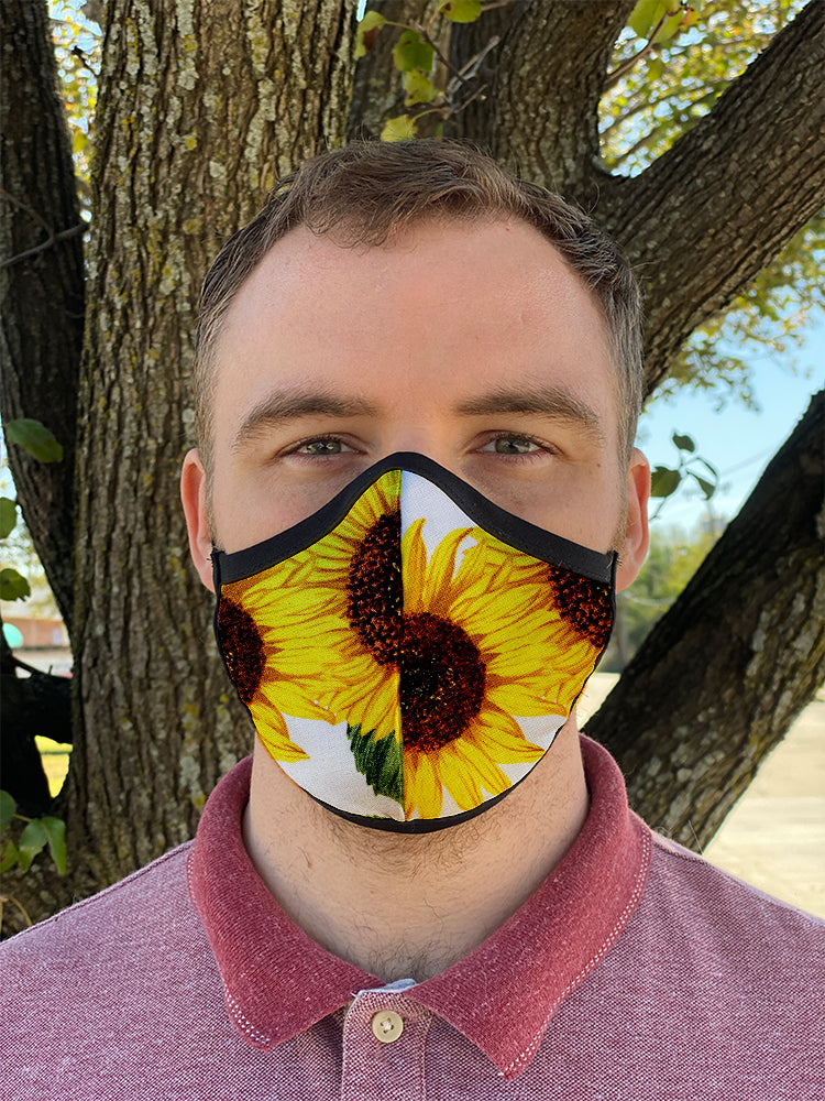 Four Layer Fully Wired Protective Cloth Face Mask - Made in USA - Sunflower, Adult