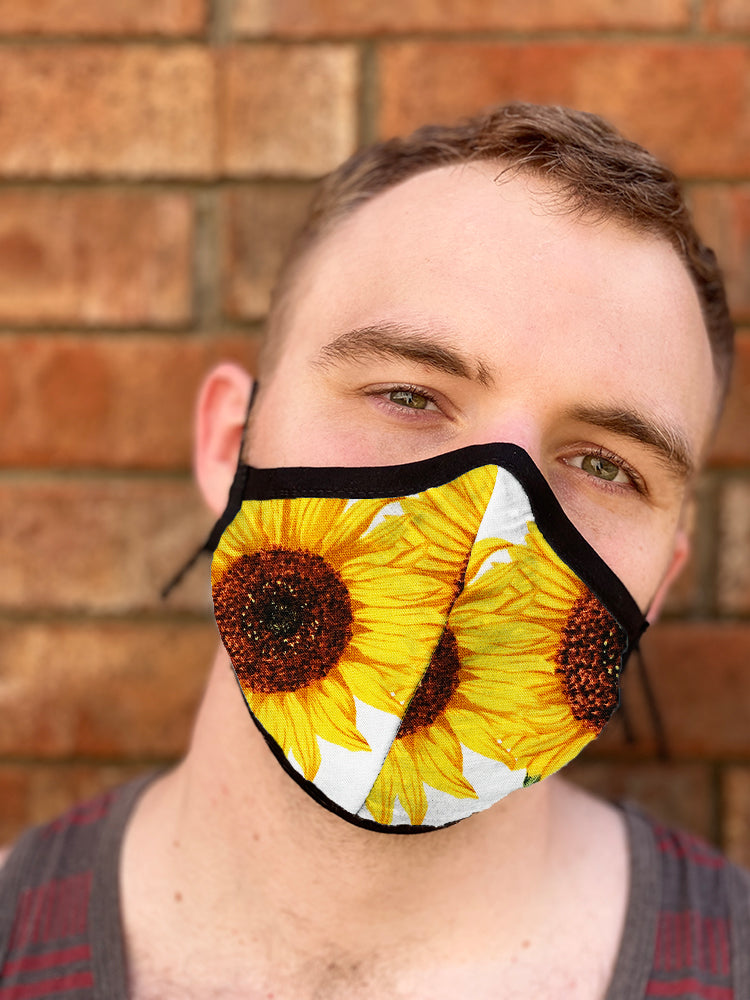 Four Layer Fully Wired Protective Cloth Face Mask - Made in USA - Sunflower, Adult