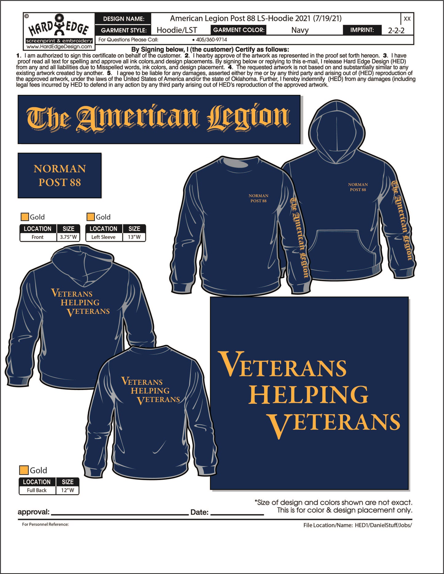 American Legion Post 88 - Longsleeve Design - Port & Co Fan Favorite Fleece Pullover Hooded Sweatshirt. PC850H