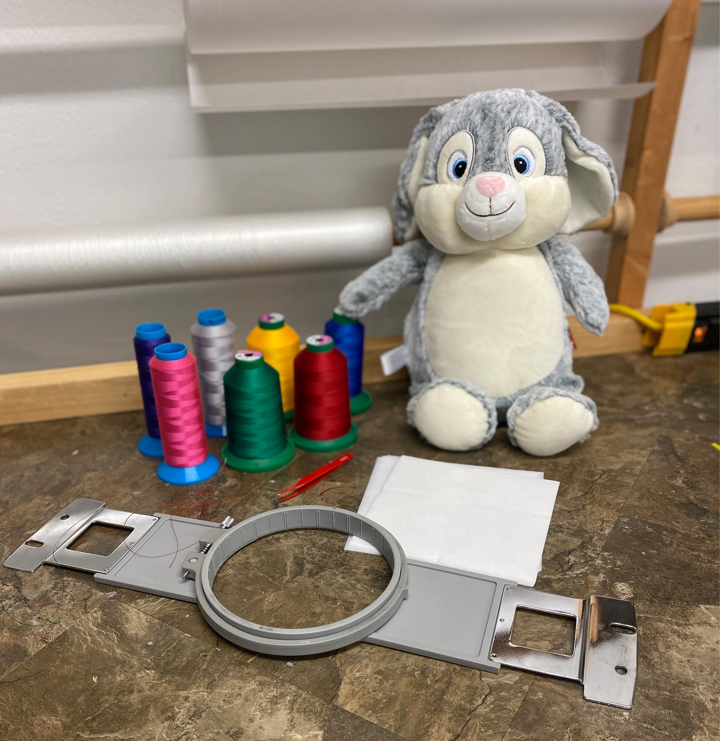 Personalized Cubbie Grey Rabbit – Custom Embroidery