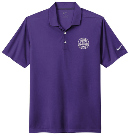 Purple polo shirt with a logo on a white background