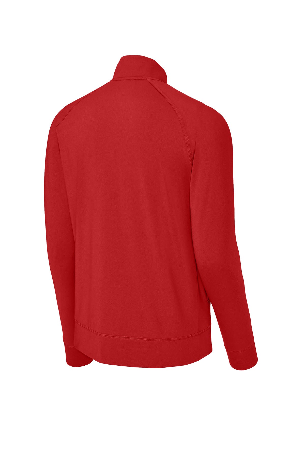The Creative Kids Learning Center CKLC Sport-Tek Sport-Wick Stretch Full-Zip Cadet Jacket ST857 is shown from the back in solid red, featuring raglan sleeves and a high collar with no visible logos or patterns.