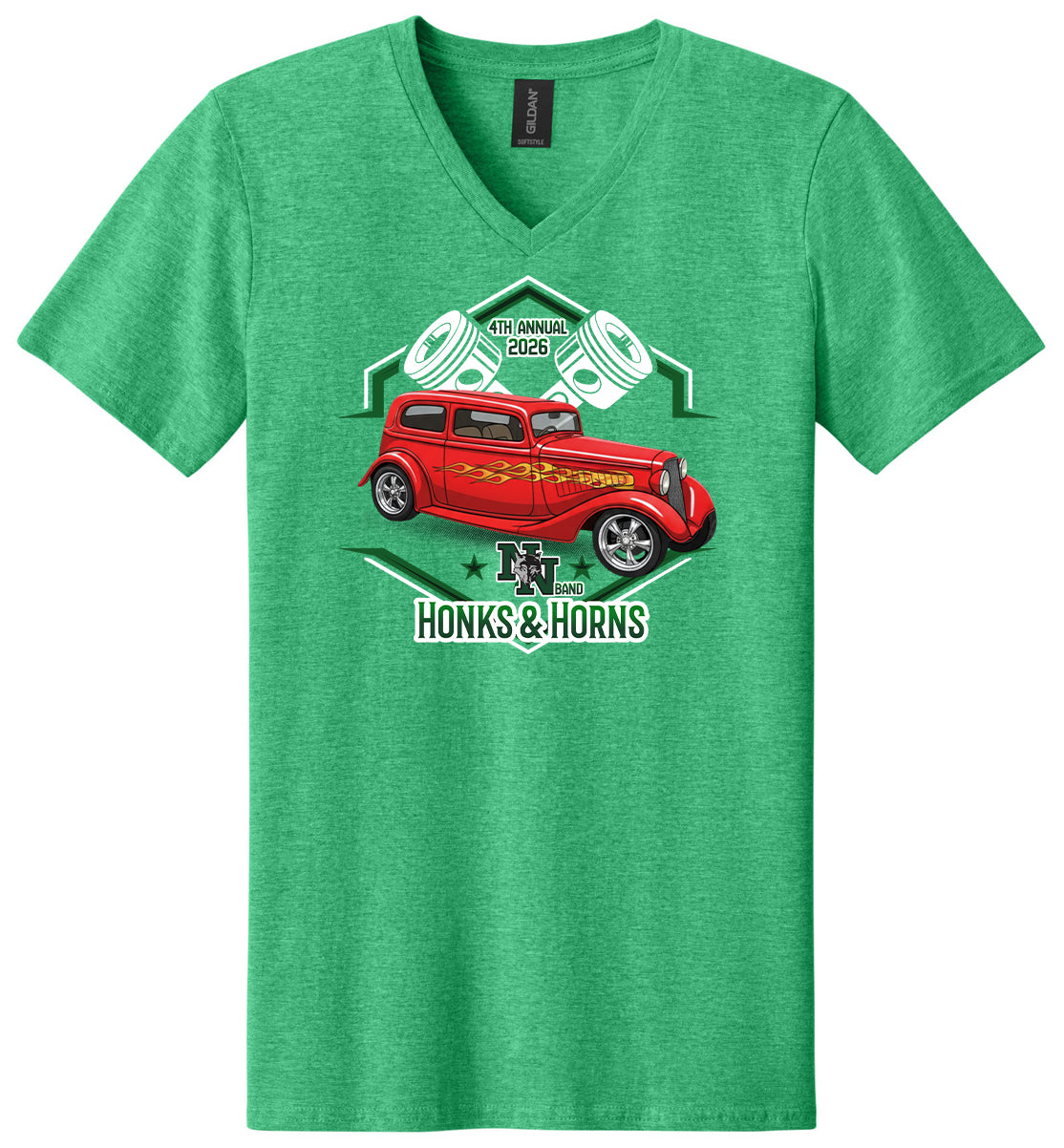Norman North Band - Honks and Horns - Gildan Softstyle® V-Neck T-Shirt. 64V00